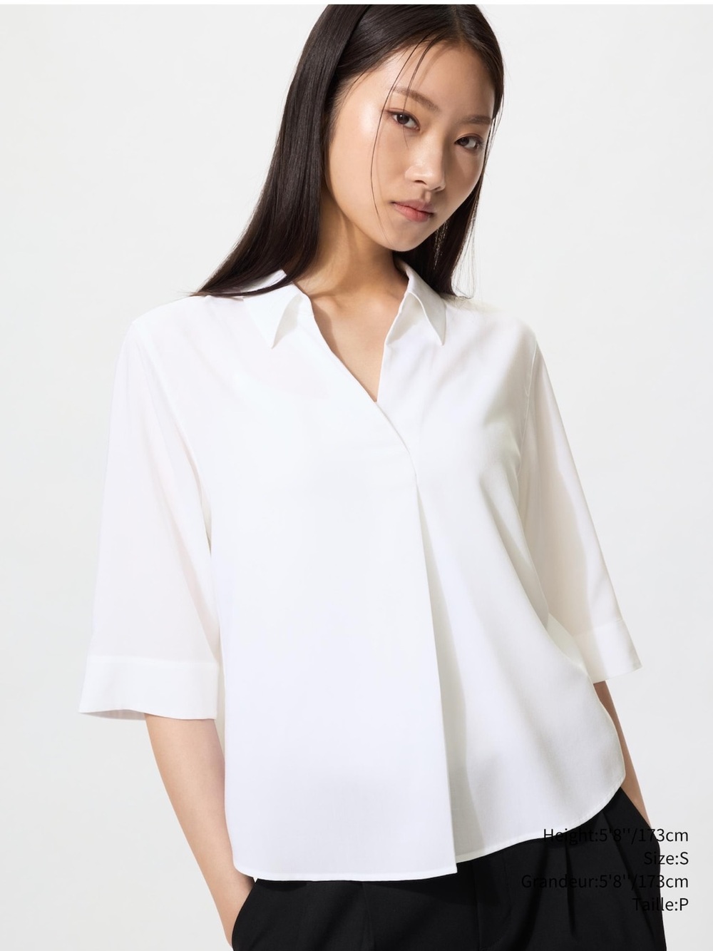 Uniqlo Skipper Collar Blouse 3/4 Sleeve - White